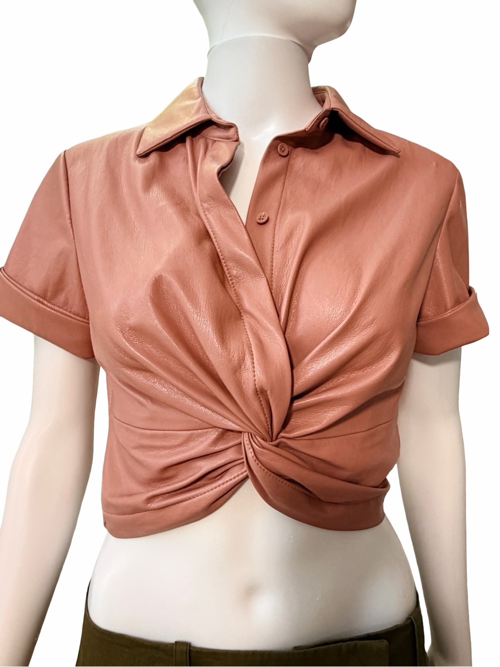Alice + Olivia Phebe Vegan Leather Twist-Front Crop Top | Excellent Condition